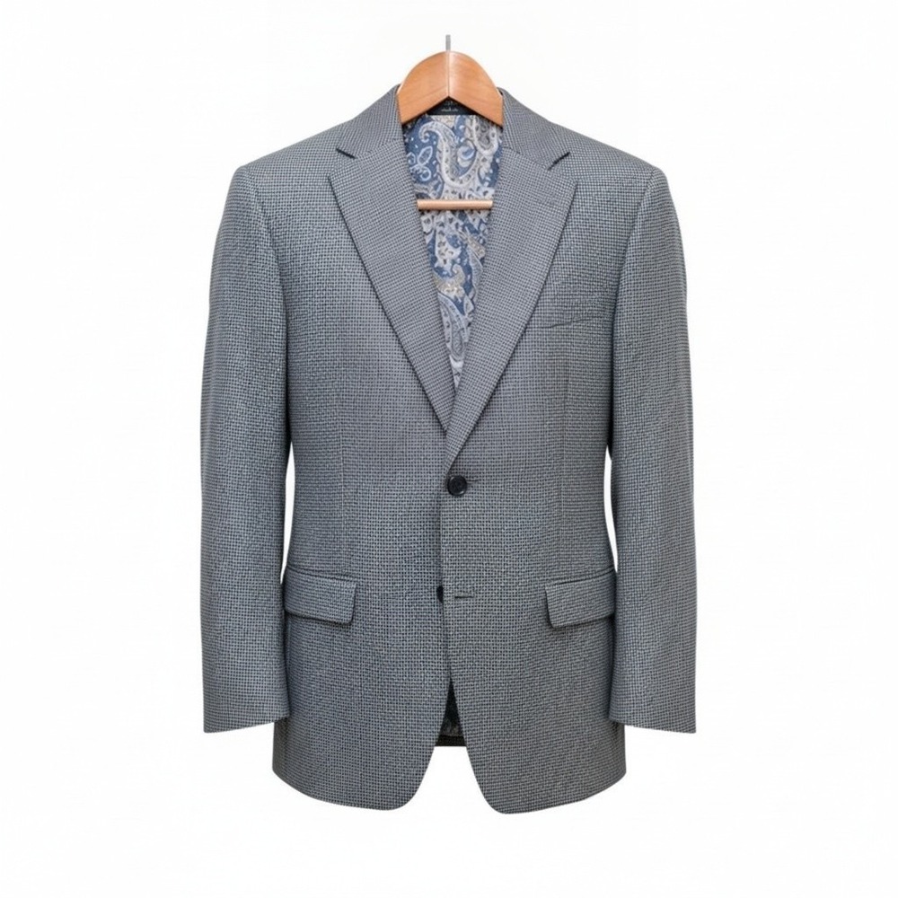 Lauren Ralph Lauren Blazer 38R Blue Houndstooth Preppy Sport Coat Paisley Lining